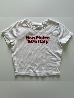 Hollister White Tee with Burgundy 'San Pietro 1976 Italy' Graphic